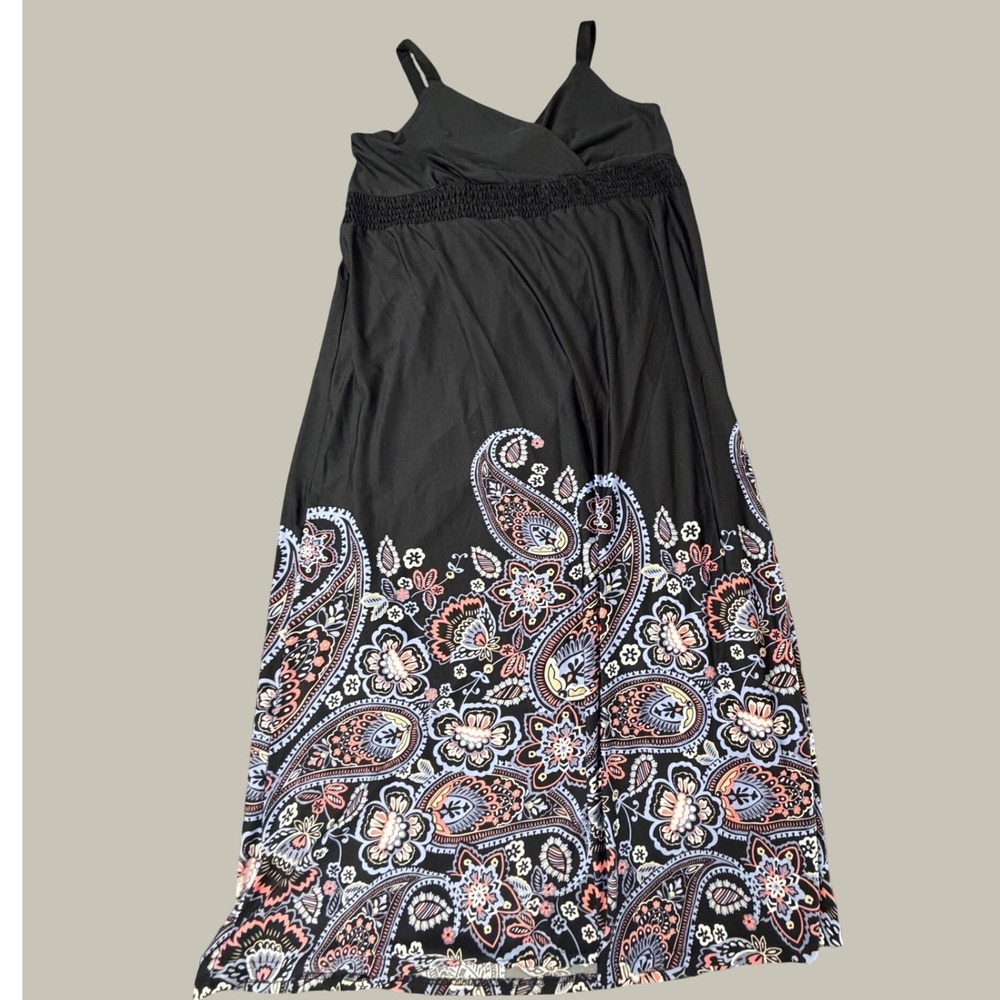 Avenue Studio Womens Black Paisley Border Print Smocked Maxi Dress Size 22/24